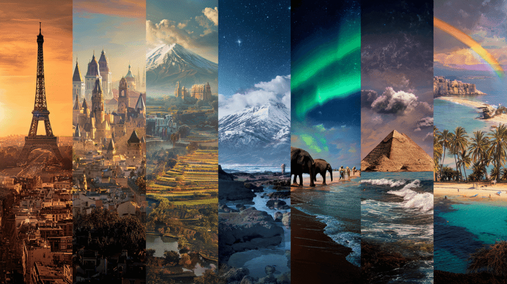 Collage des 10 meilleures destinations voyage 2025 - paysages exceptionnels et expériences inoubliables
