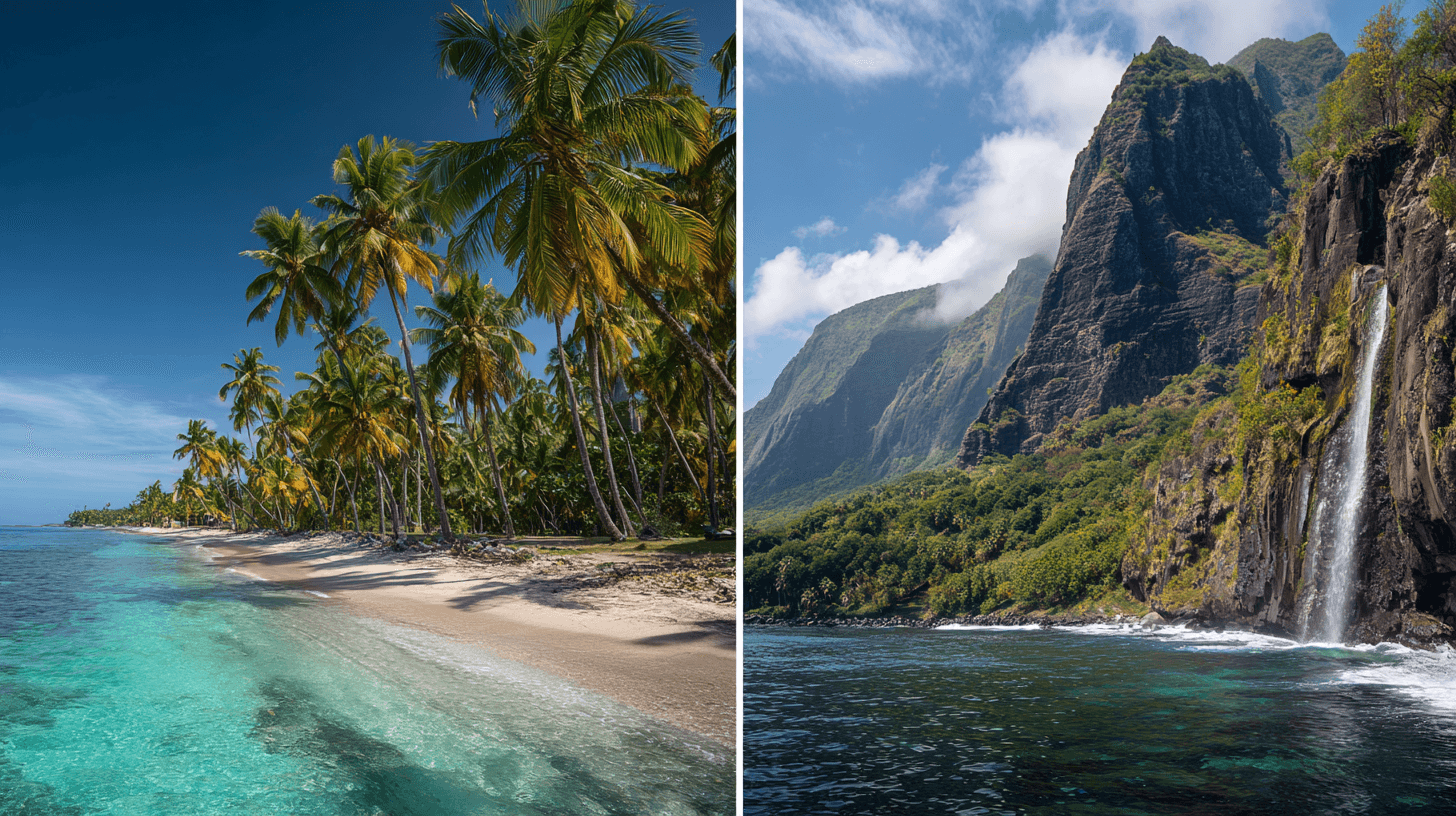 Paysage tropical Réunion Guadeloupe montagne plage île française