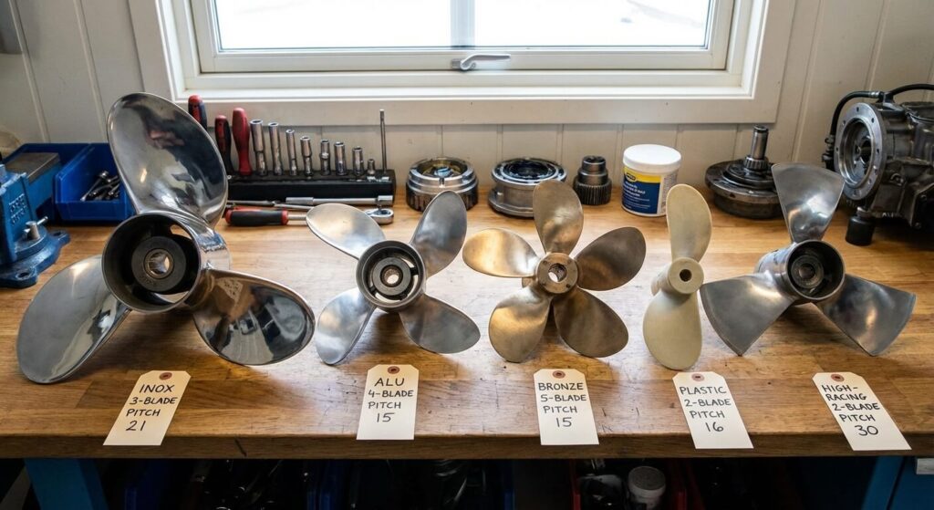 Comparatif de plusieurs hélices de bateau