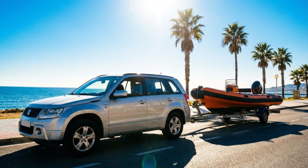 Suzuki Grand Vitara 1.9 DDiS attelé à une remorque porte-bateau