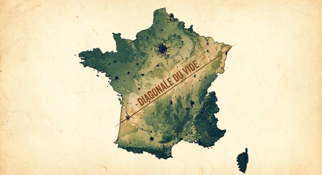 carte de france mettant en valeur la diagonale du vide