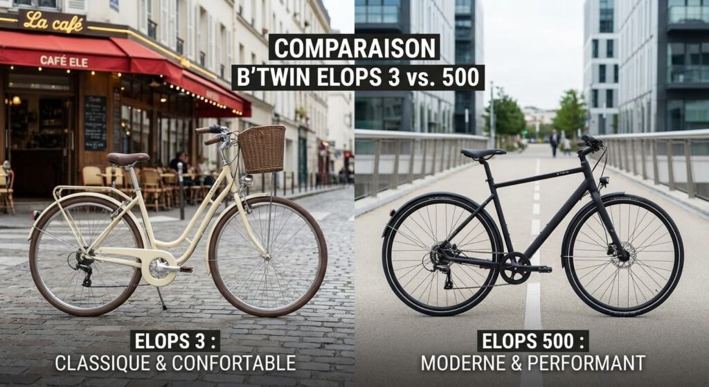 comparaison entre deux vélos : B'Twin Elops 3 et Elops 500