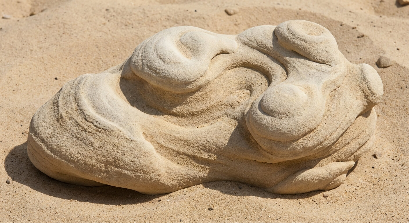Concrétion gréseuse naturelle appelée gogotte, extraite des sables de Fontainebleau, présentant des formes arrondies et voluptueuses