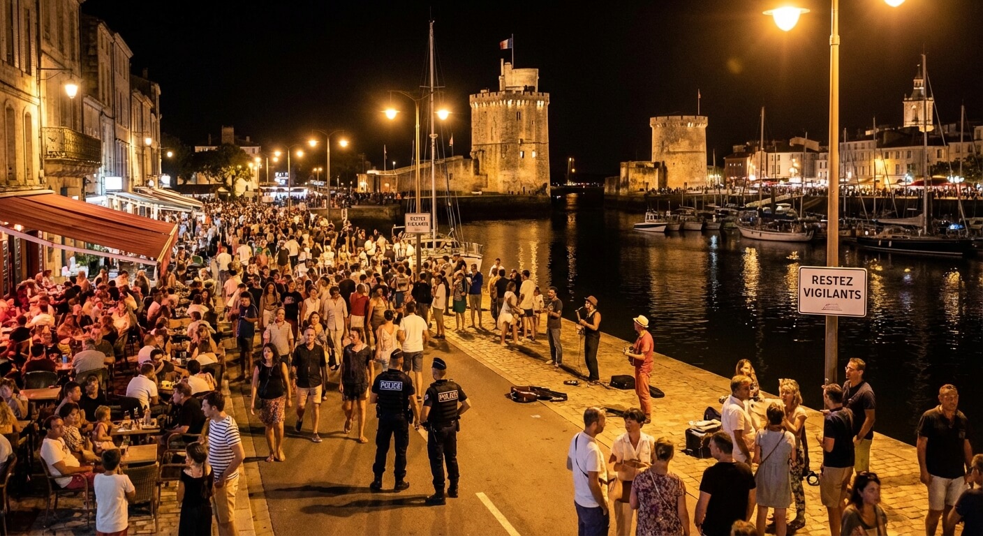 Vue nocturne du Vieux-Port de La Rochelle, une zone très animée nécessitant une certaine vigilance lors des soirées estivales