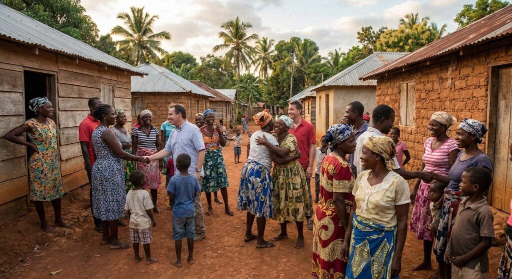 Rencontre chaleureuse avec les habitants locaux dans les ruelles en terre du hameau de Ganere