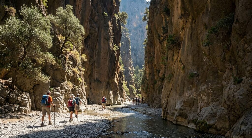 Gorges de Samaria : Évaluation réelle de la difficulté de la randonnée 3 Le célèbre et étroit passage des Portes de Fer situé à la fin du parcours des gorges de Samaria en Crète