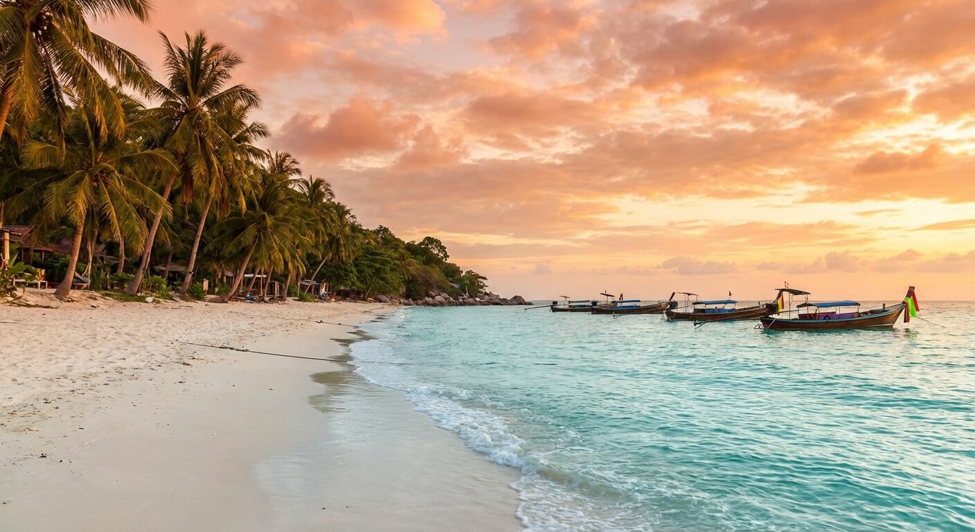 Plage paradisiaque et paisible de Koh Tao en Thaïlande au coucher du soleil