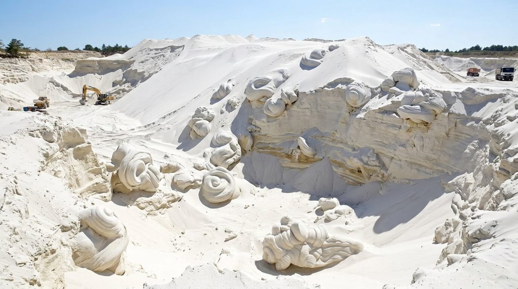 Carrière de sable blanc très pur où se forment les concrétions de gogottes géologiques.