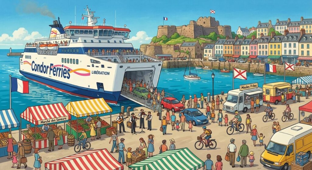 Jersey ou Guernesey pour une journée : Quelle île anglo-normande choisir ? 2 Port animé de St Helier à Jersey lors d'une excursion d'une journée en ferry depuis la France