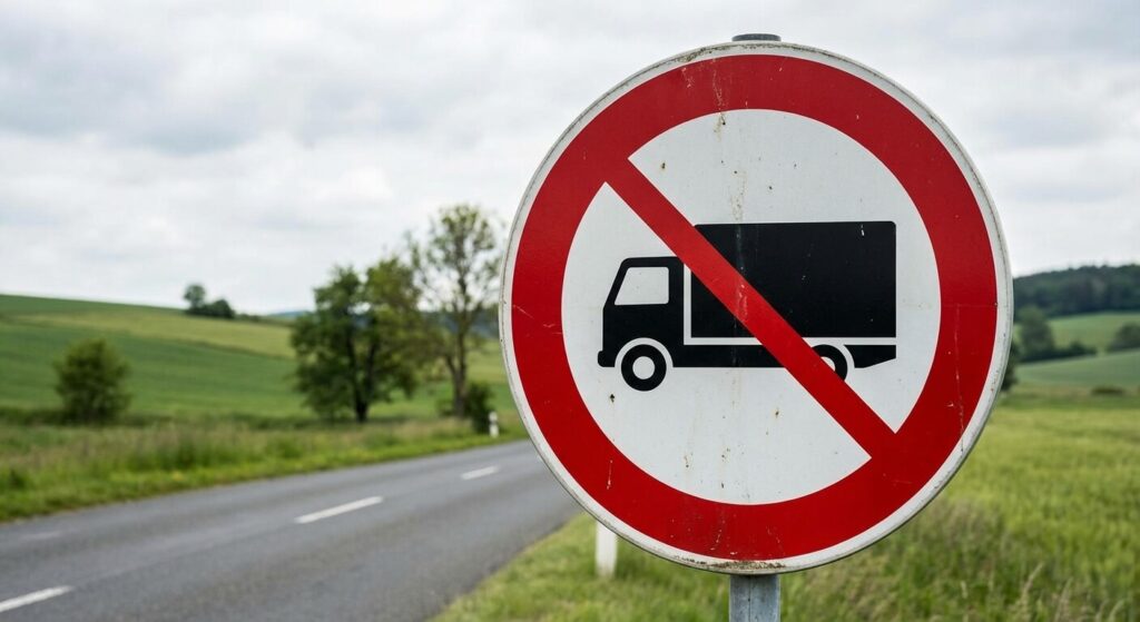 Panneau de signalisation interdisant l'accès aux camions de transport de marchandises