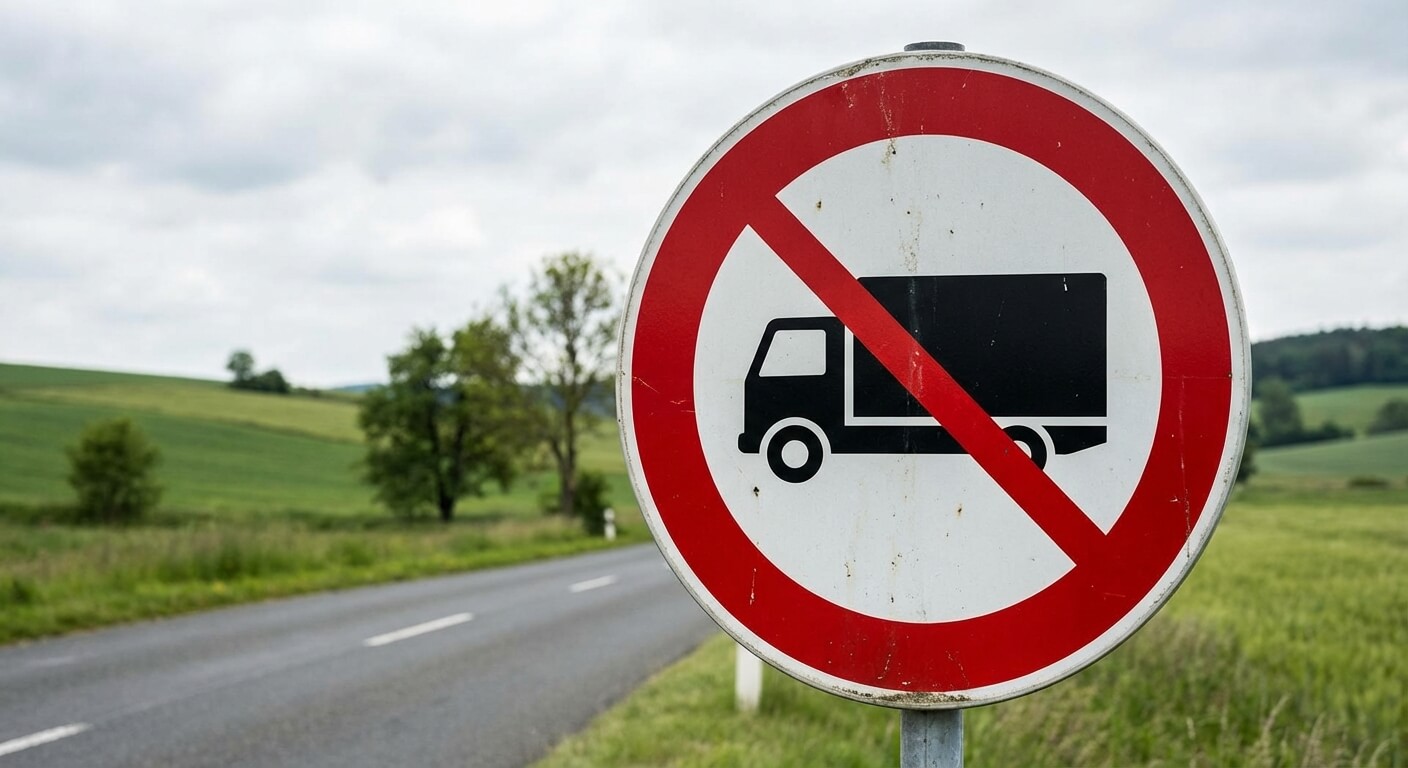 Panneau de signalisation interdisant l'accès aux camions de transport de marchandises