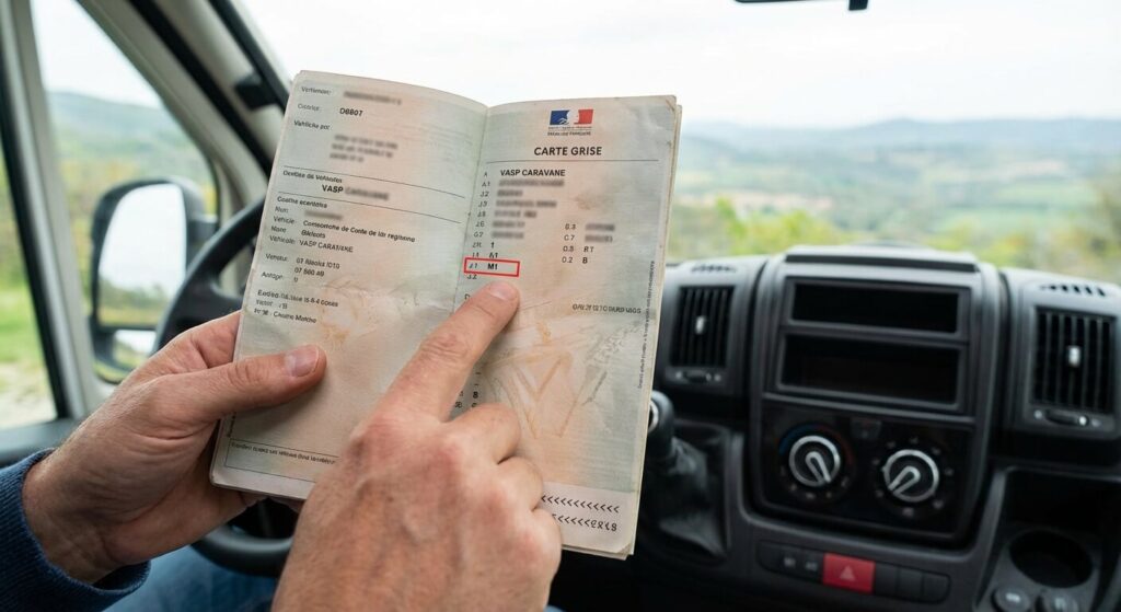 Lecture de la carte grise d'un camping-car affichant la catégorie M1