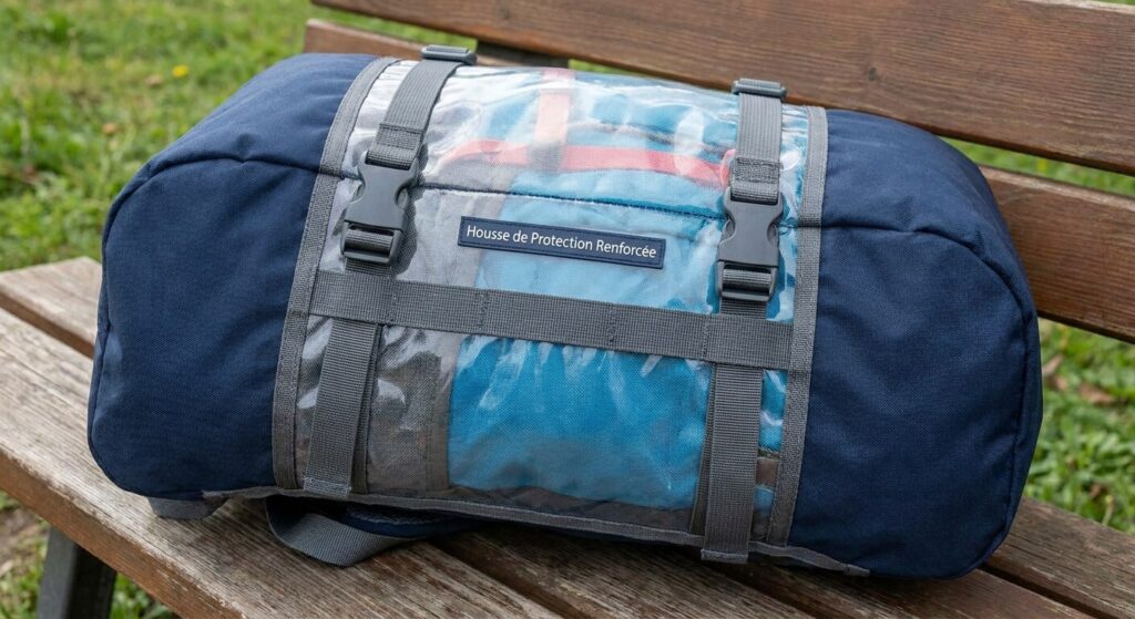 Sac à dos de randonnée pour enfant emballé dans une housse de protection renforcée