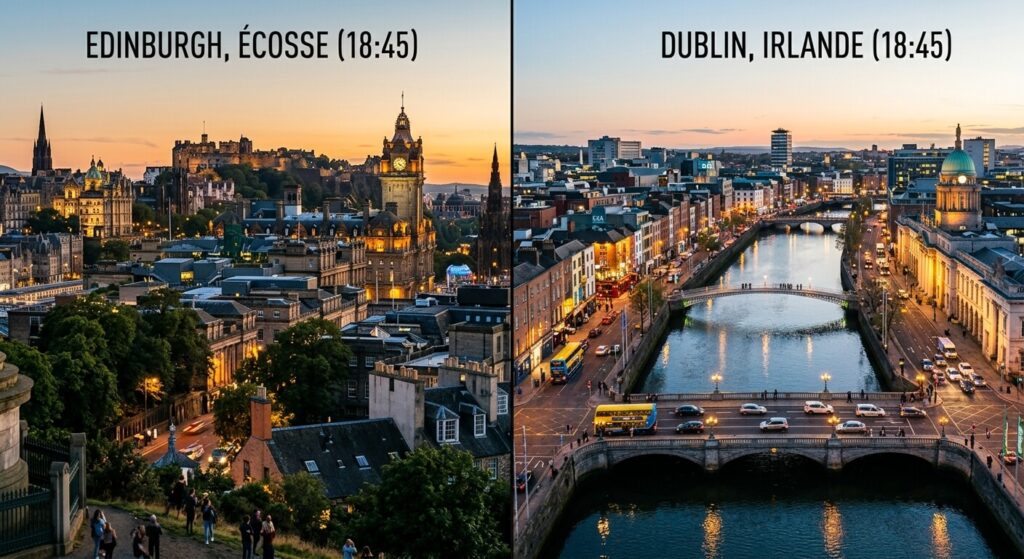 Ecran scindé entre Edinburgh et Dublin