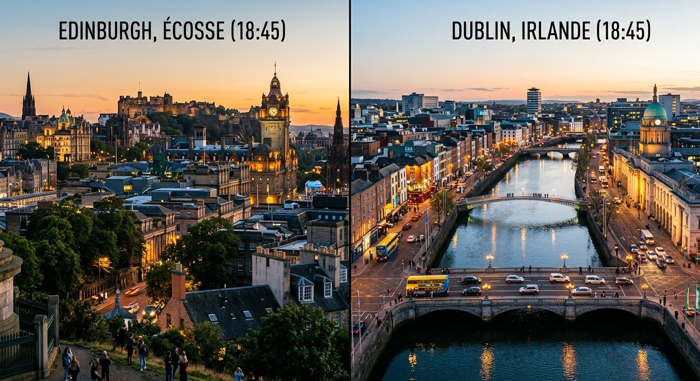 Ecran scindé entre Edinburgh et Dublin