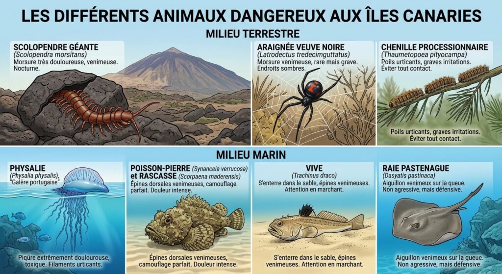 les différents animaux dangereux aux îles canaries