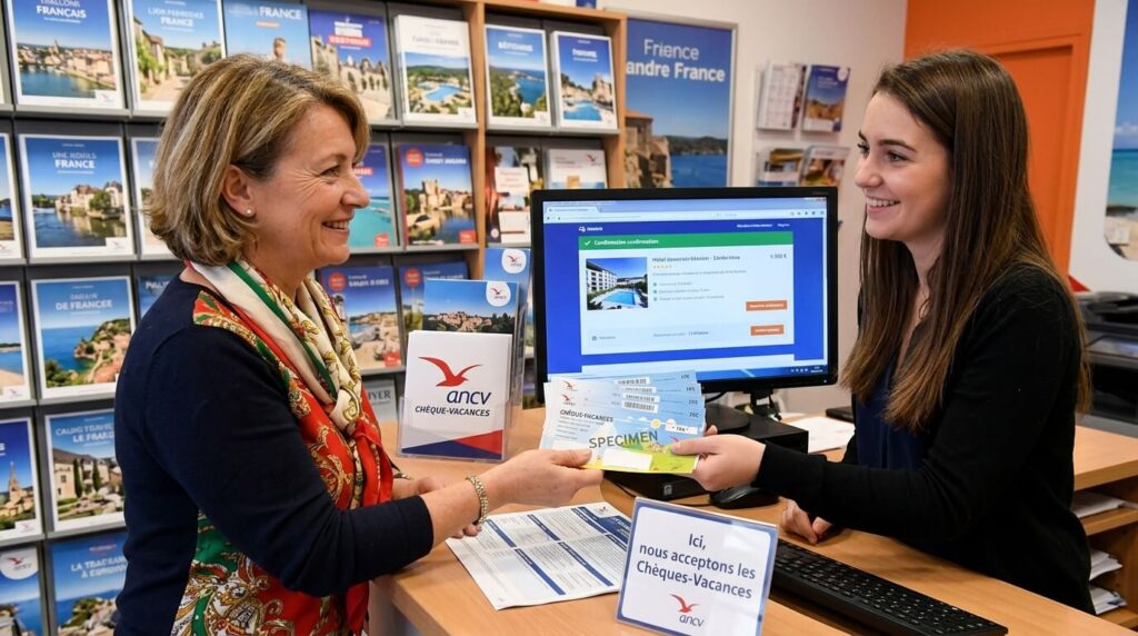 Comment remplir un chèque vacances (ANCV) sans erreur ? 3 Client utilisant des Chèques-Vacances pour régler une prestation touristique.