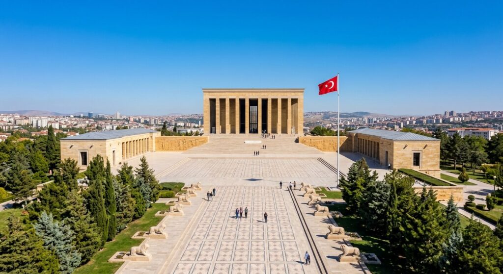 Ankara ou Istanbul : quelle ville choisir pour visiter la Turquie ? 4 Le monument solennel Anıtkabir, mausolée d'Atatürk, sous un ciel bleu à Ankara.