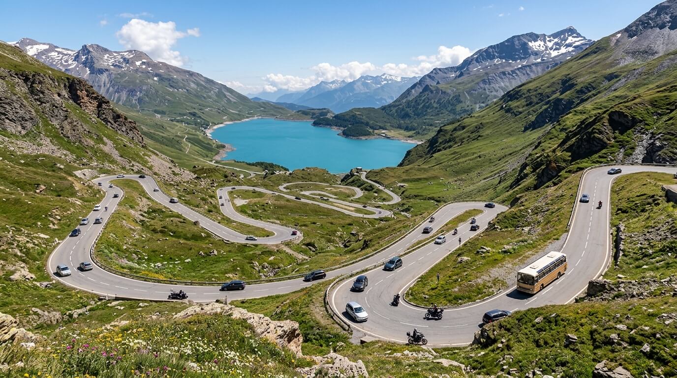 Une magnifique route en lacets traversant les paysages alpins au col du Mont-Cenis.