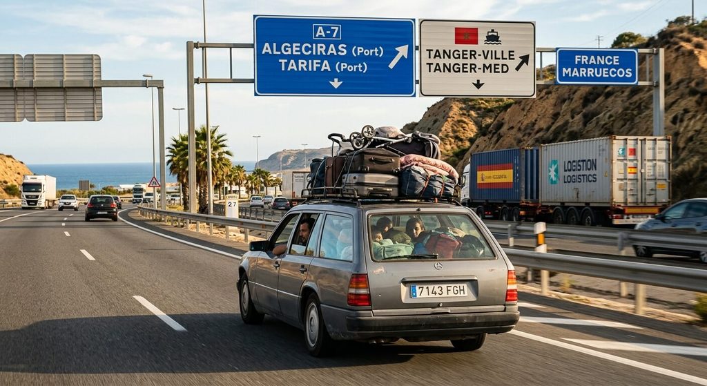 France-Maroc en voiture : itinéraires, ferries, budget et formalités 4 Véhicule circulant sur l'autoroute espagnole en direction des ports d'embarquement pour le Maroc.