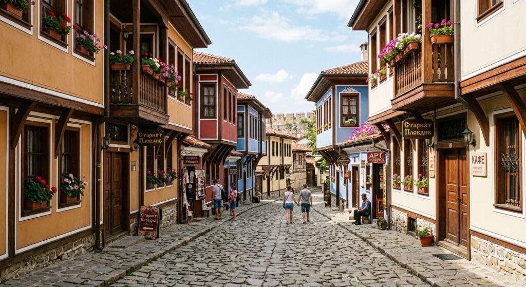 Ruelles pavées de la vieille ville de Plovdiv en Bulgarie.