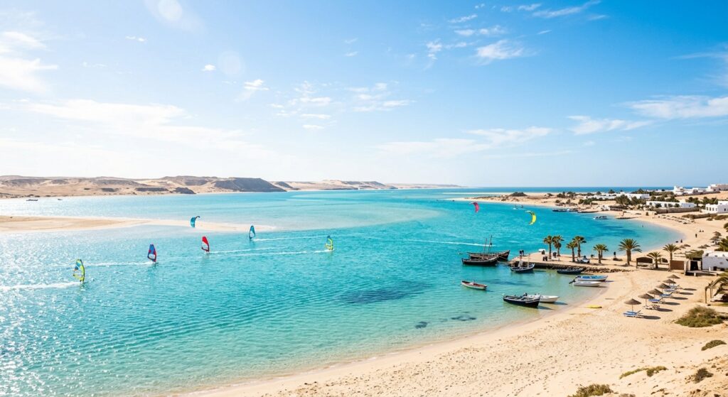 Lagune turquoise de Dakhla baignée de soleil et de douceur en plein mois de janvier.