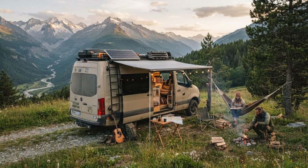 Vivre dans un camping-car : c'est considéré comme SDF ? 2 Camping-car aménagé stationné en pleine nature servant de résidence principale nomade.