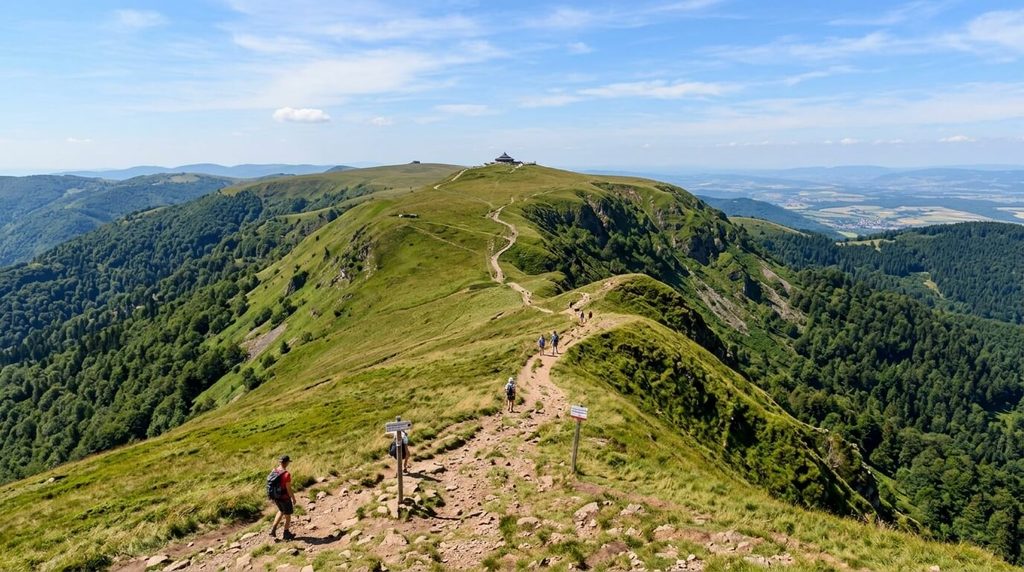 Jura ou Vosges : quel massif choisir pour vos vacances ? 3 Sentier de randonnée panoramique sur les crêtes vosgiennes menant au Hohneck.