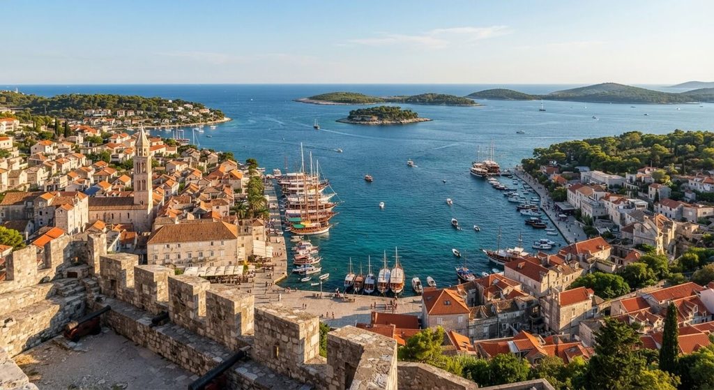 Brač ou Hvar : laquelle choisir pour vos vacances en Croatie ? 4 Vue sur le port vénitien de la ville de Hvar et les îles Pakleni depuis la forteresse.