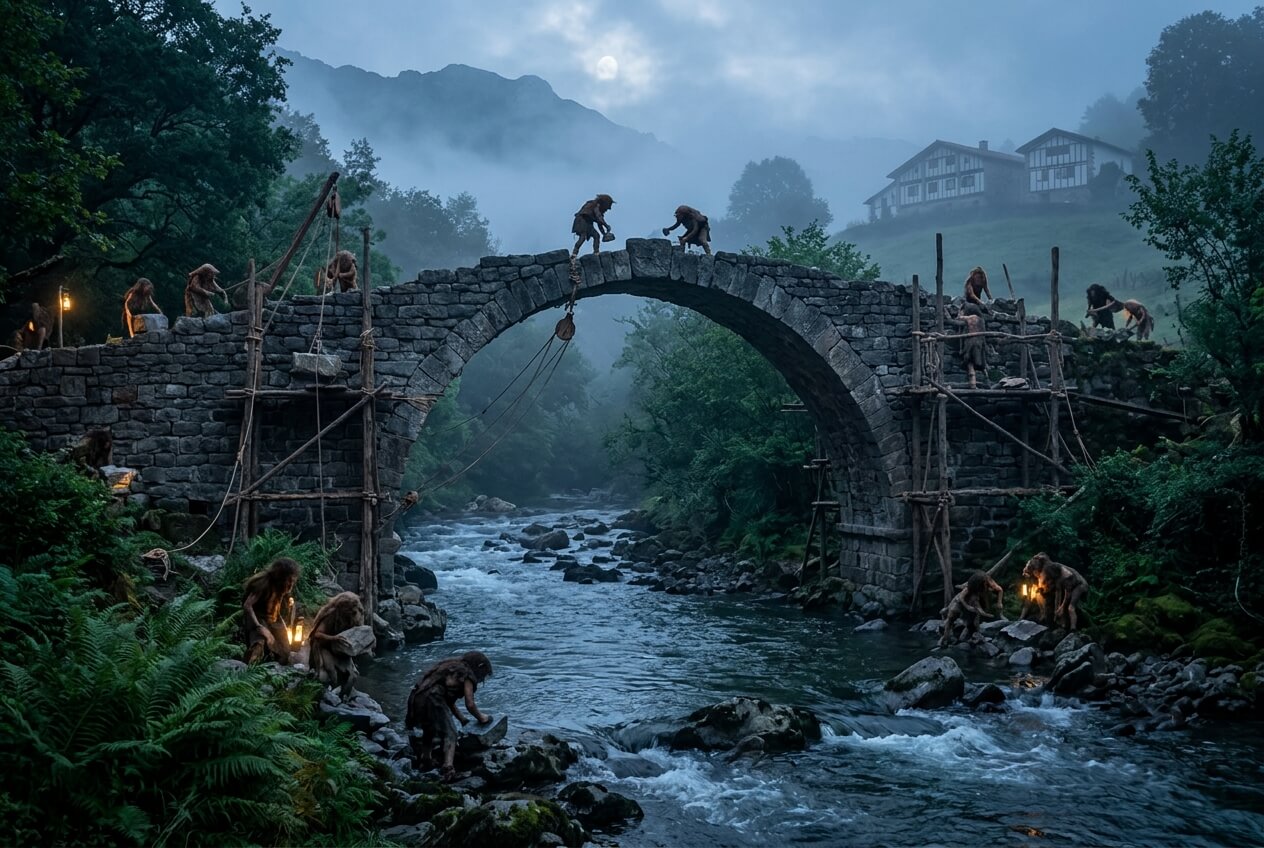Pont de pierre légendaire au Pays basque bâti selon la tradition par les Laminaks.
