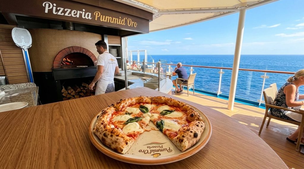 Quel restaurant choisir sur le Costa Smeralda ? 4 Pizza traditionnelle cuite sur place à la pizzeria Pummid'Oro face à la mer.