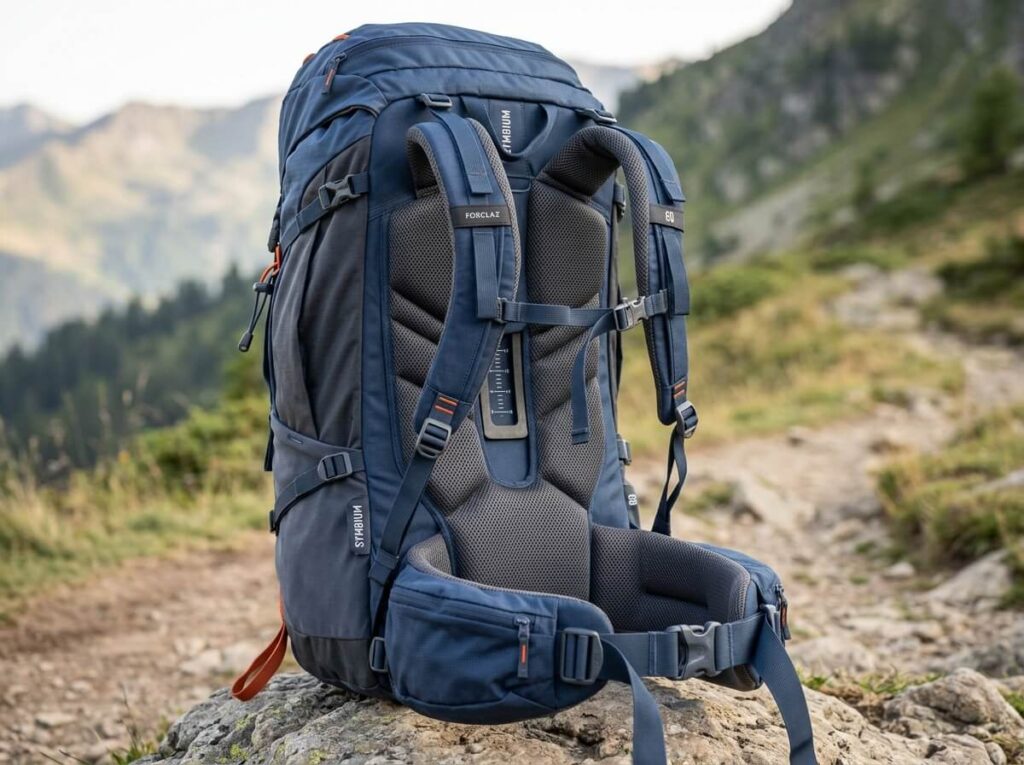 Forclaz Symbium 60 2000 : poids, prix et gamme actuelle 2 Armature dorsale et ceinture mobile du sac à dos de trekking Forclaz Symbium 60.