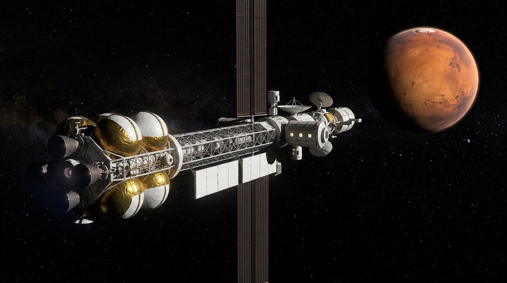 Combien de temps pour aller sur Mars : durée du voyage 4 Vaisseau spatial en transit dans l'espace interplanétaire en direction de la planète rouge.
