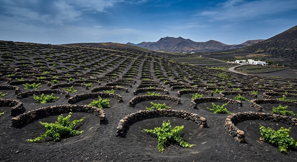 Ténérife ou Lanzarote : quelle île des Canaries choisir pour son séjour ? 4 Paysage lunaire des vignes plantées dans la cendre volcanique à La Geria sur l'île de Lanzarote