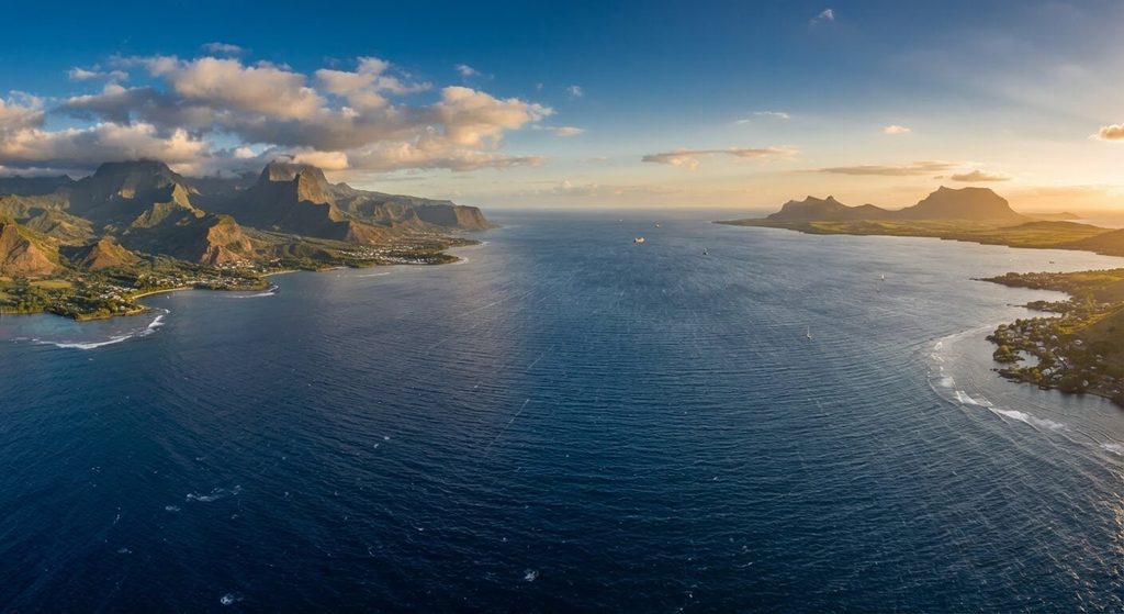 Vue sur les eaux de l'océan Indien séparant les îles sœurs de La Réunion et de Maurice.